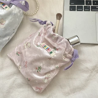 💐DIY💐 ถุงหูรูด ถุงผ้า กำมะหยี่นุ่ม ผ้าเงา กระเป๋าเครื่องสำอาง ลายการ์ตูน ผ้านุ่มนิ่ม