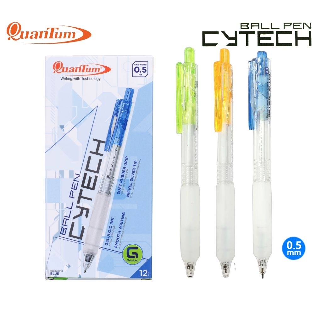 Quantum ปากกาลูกลื่น ไซเทค น้ำหมึกเจลลูลอยด์ Cytech Ball Pen ขนาด 0.5 มม. หมึกน้ำเงิน (ราคาต่อ 1 ด้าม / คละสี)