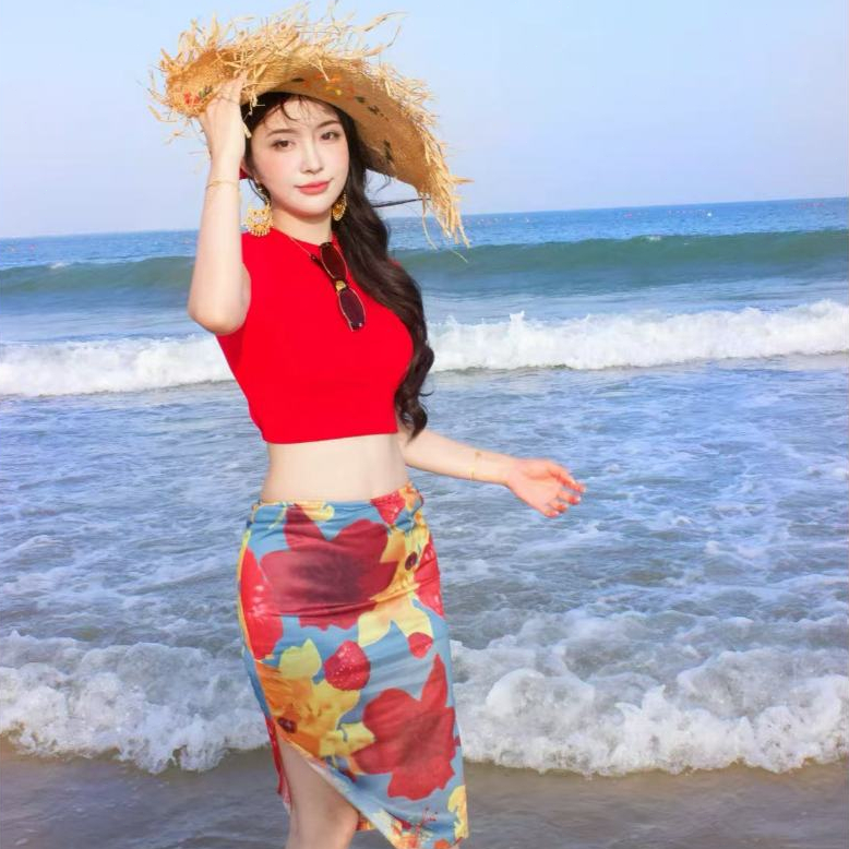 Beach Bikini ชุด 3 ชิ้น ชุดชายทะเล เดรสผ่าข้าง+เสื้อโชหลัง ชุดชายหาดฤดูร้อนสุดเซ็กซี่และมีสไตล์ ราคา ถูกที่สุด ดีลบีเคเค แกลเลอรีภาพที่ 7