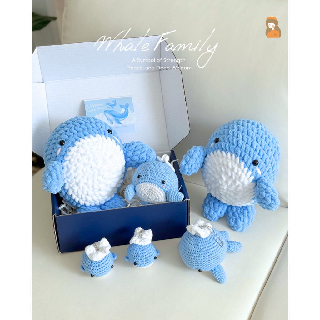 Whale Family : ครอบครัวเจ้าวาฬ ตุ๊กตาไหมพรมวาฬ พวงกุญแจถักวาฬ ร้านคนไทยทำมือทุกชิ้นค่ะ 🇹🇭