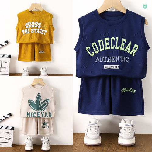 ชุดเซ็ทเด็กแขนสั้นกางเกงขาสั้น เสื้อกล้ามเด็กฤดูร้อน สไตล์สปอร์ต ใส่สบายไม่ระคายเคือง