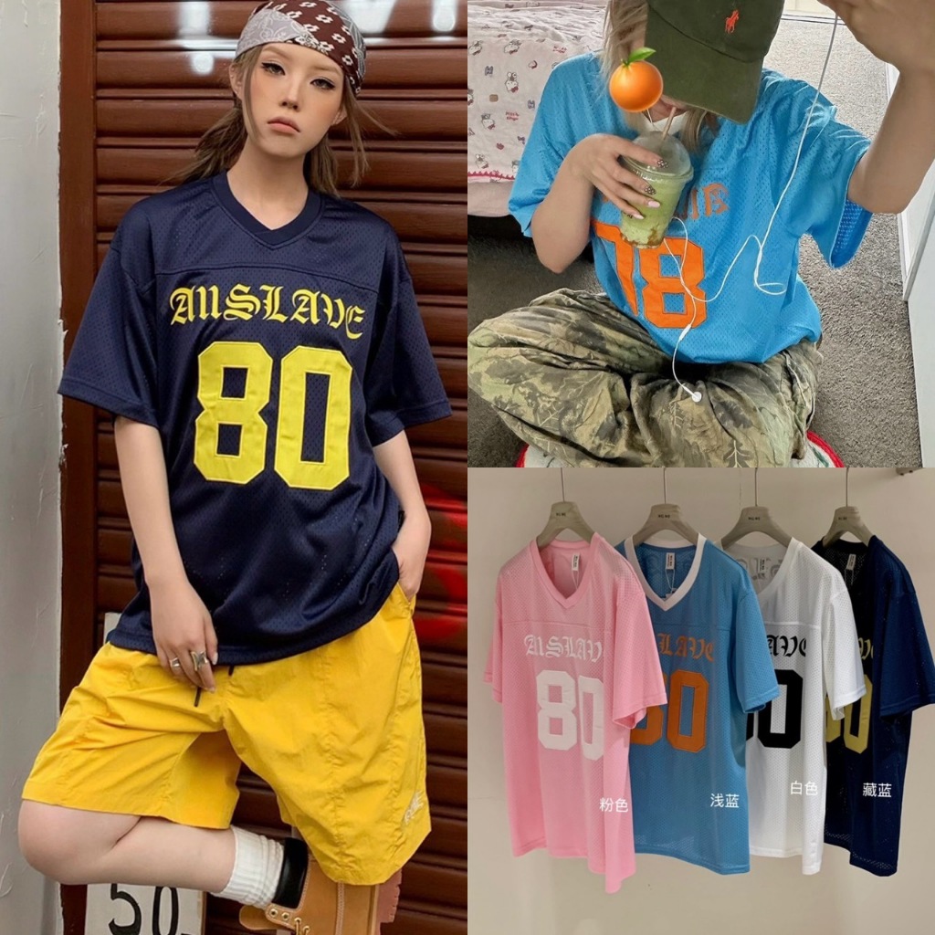 🧡🧵 🇰🇷 W5792 เสื้อคอวีผ้ากีฬา เย็บเลข 80 สวยมากค่ะ  TAG WG.WE 🧵🧡