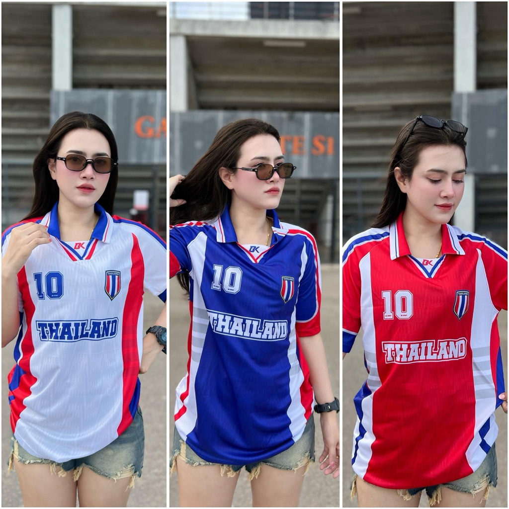 เสื้อกีฬาพิมพ์ลาย Thailand คอปก ย้อนยุค ส่วมใส่สบาย ระบายอากาศได้ดี (THA680507)