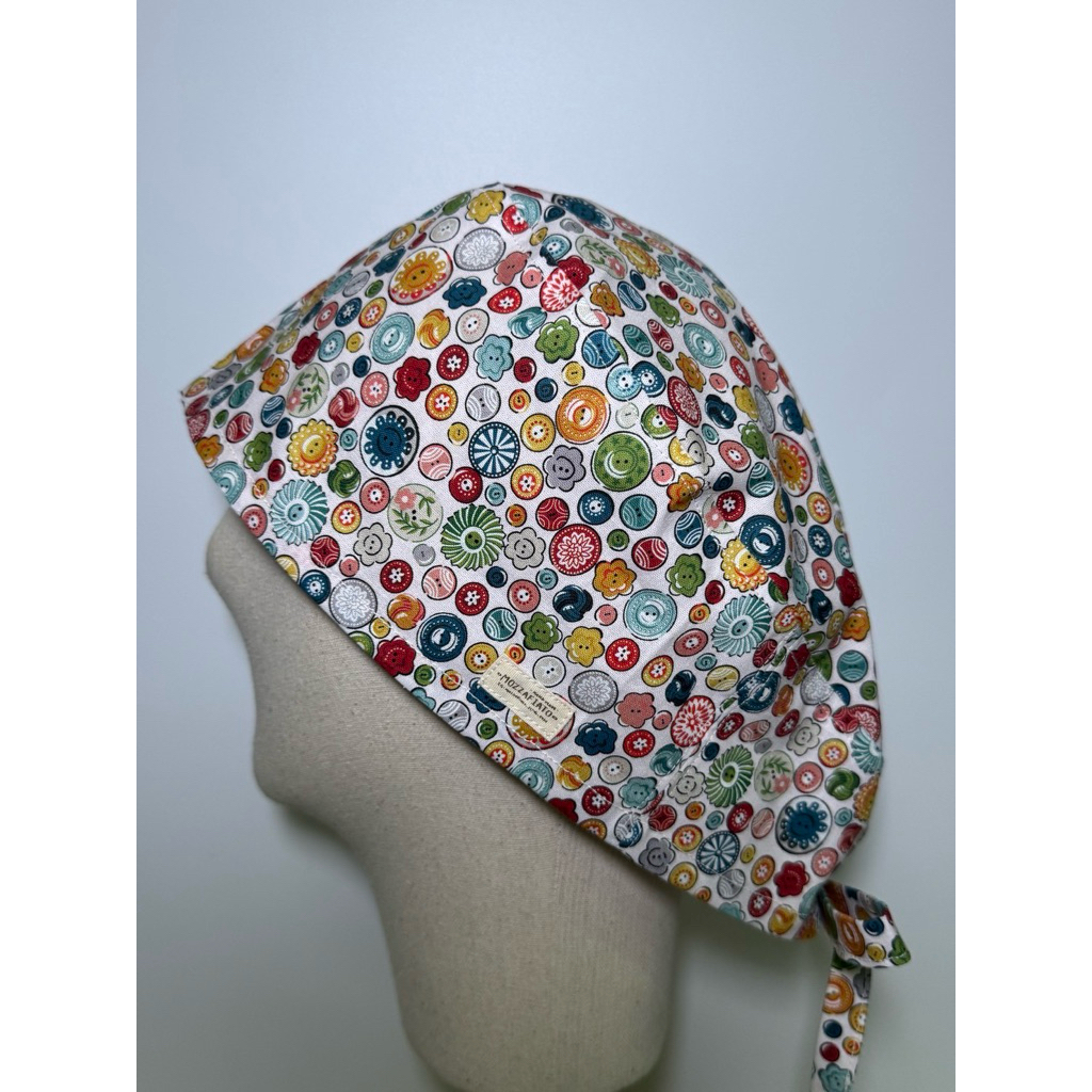 Handmade Scub Caps หมวกผ่าตัด สีขาว ลายกระดุม (คอตตอนนำเข้า, คอตตอนญี่ปุ่น)