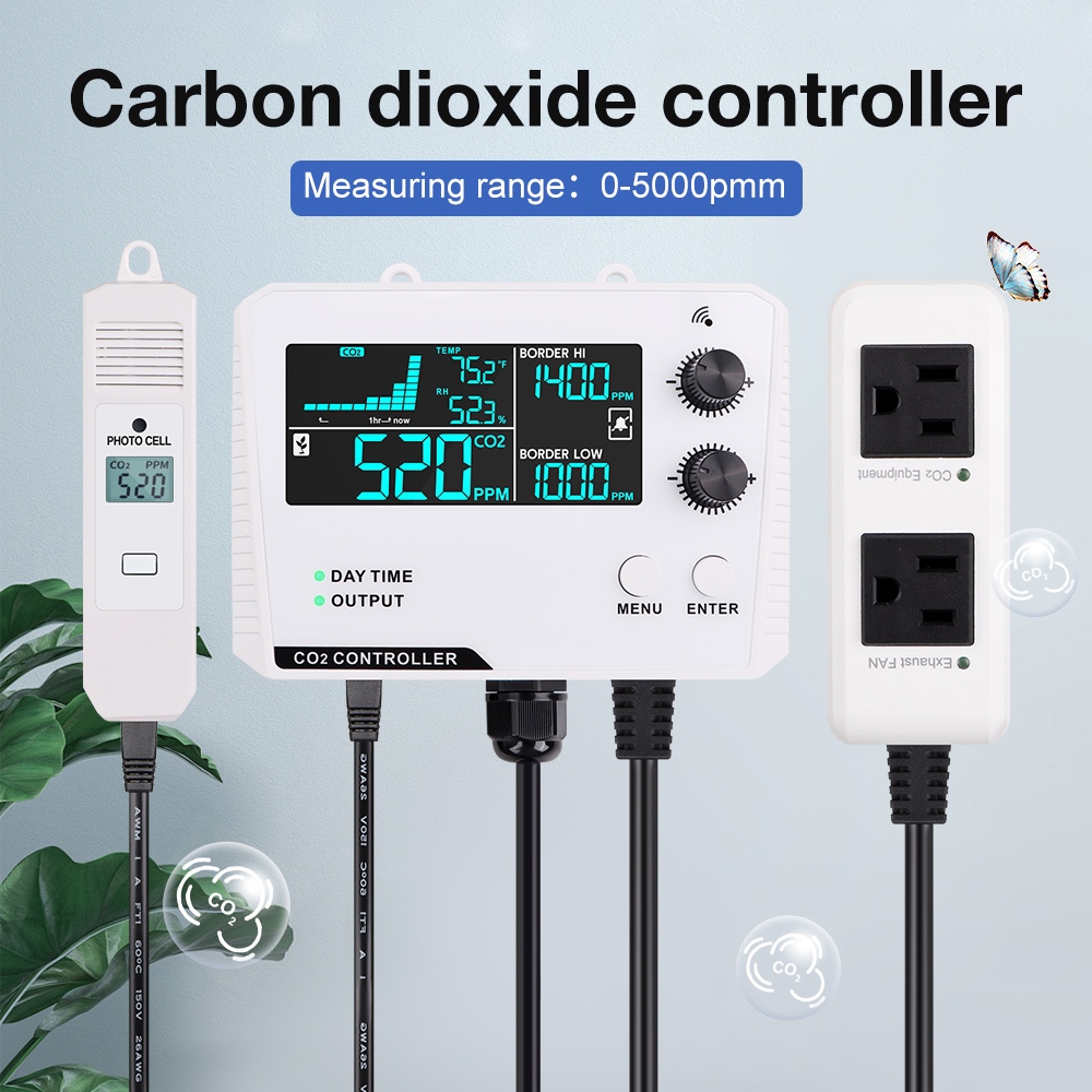 CO2 สําหรับเรือนกระจก CO2 Monitor Controller LCD ดิจิตอลคาร์บอนไดออกไซด์ Controller