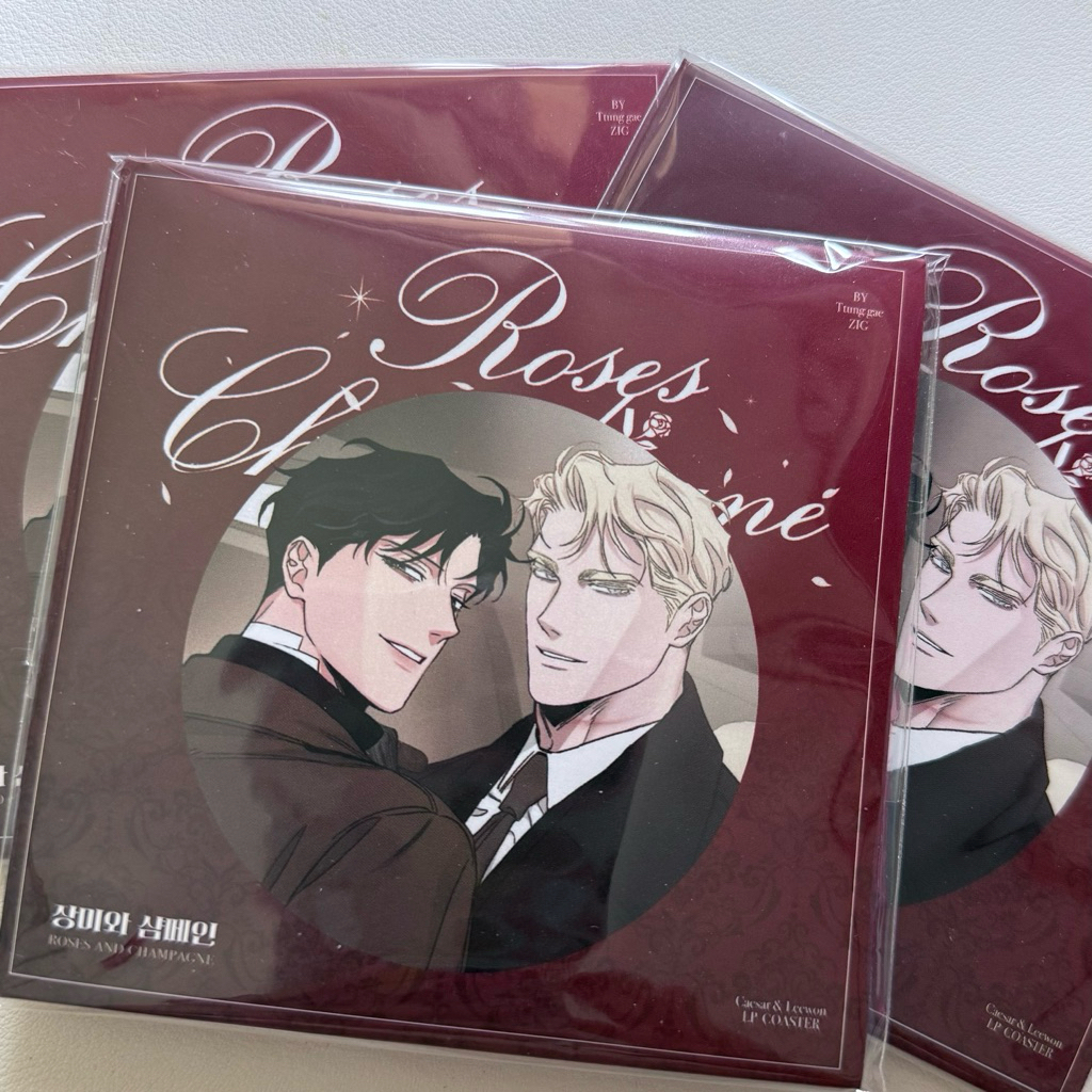 แผ่นรองแก้ว กุหลาบคู่แชมเปญ rose and champagne coaster