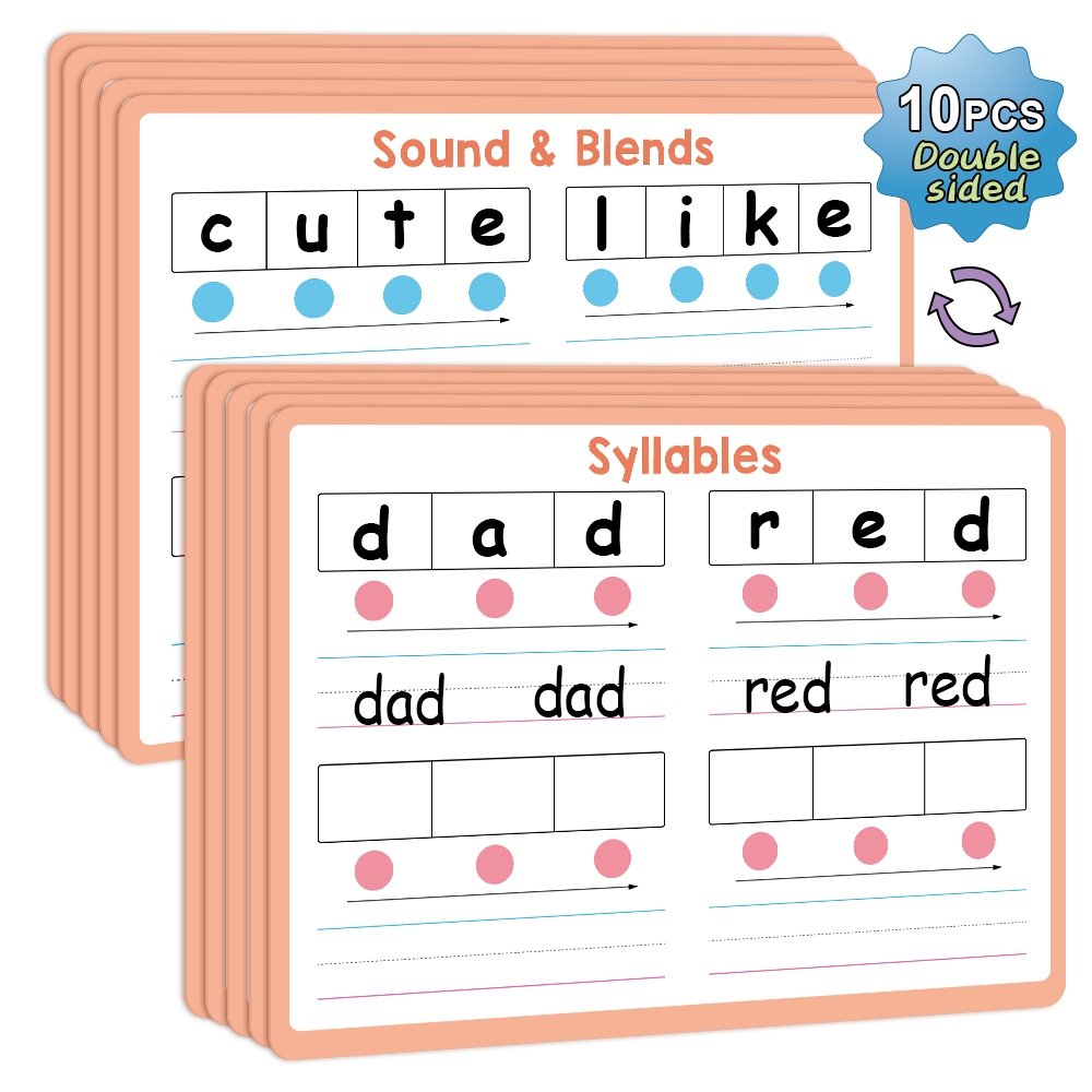 10Pcs Phonics English Posters for Kids Children CVC Sight Words Sounds & Blends Vowel Educational Po