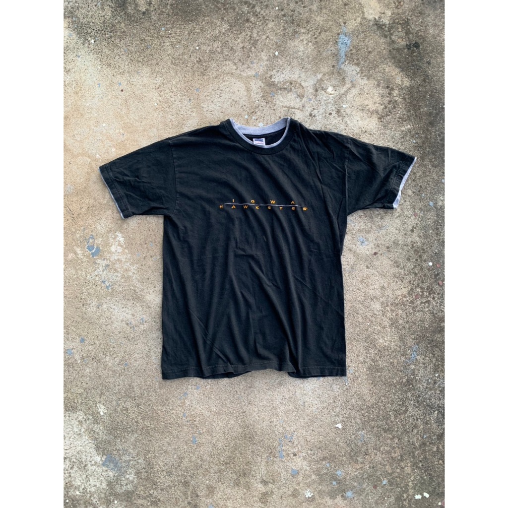 เสื้อยืดวินเทจคอ 2 ชัั้น NCAA Mizzou Tigers Missouri LARGE Black Crew Neck Short Slv T Shirt Top