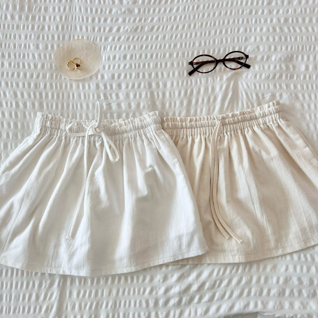 soft day skirt กระโปรงผ้าฝ้ายผู้หญิง กระโปรงสั้นเอวยางยืด มีกางเกงซับใน