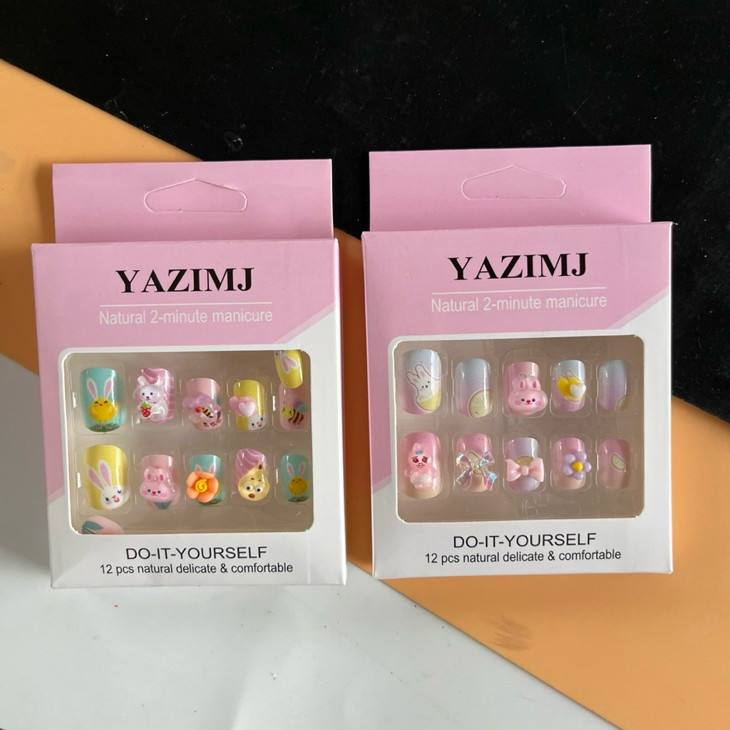 (ยกโหล 12 ชิ้น)No.1252 เล็บปลอม หนึ่งกล่องมี 12 เล็บ ลายการ์ตูนน่ารักคละลาย คละสี