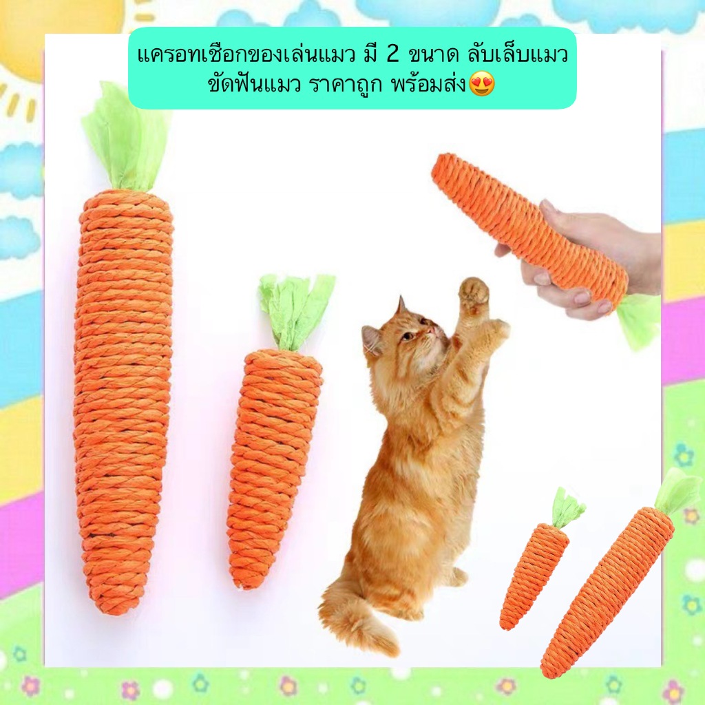 PP-1234 ของเล่นแมวรูปแครอท ทำจากเชือกคุณภาพดี มี 2 ขนาด เหมาะสำหรับลับเล็บและขัดฟันแมว ราคาประหยัด พร้อมส่งทันที! 😍