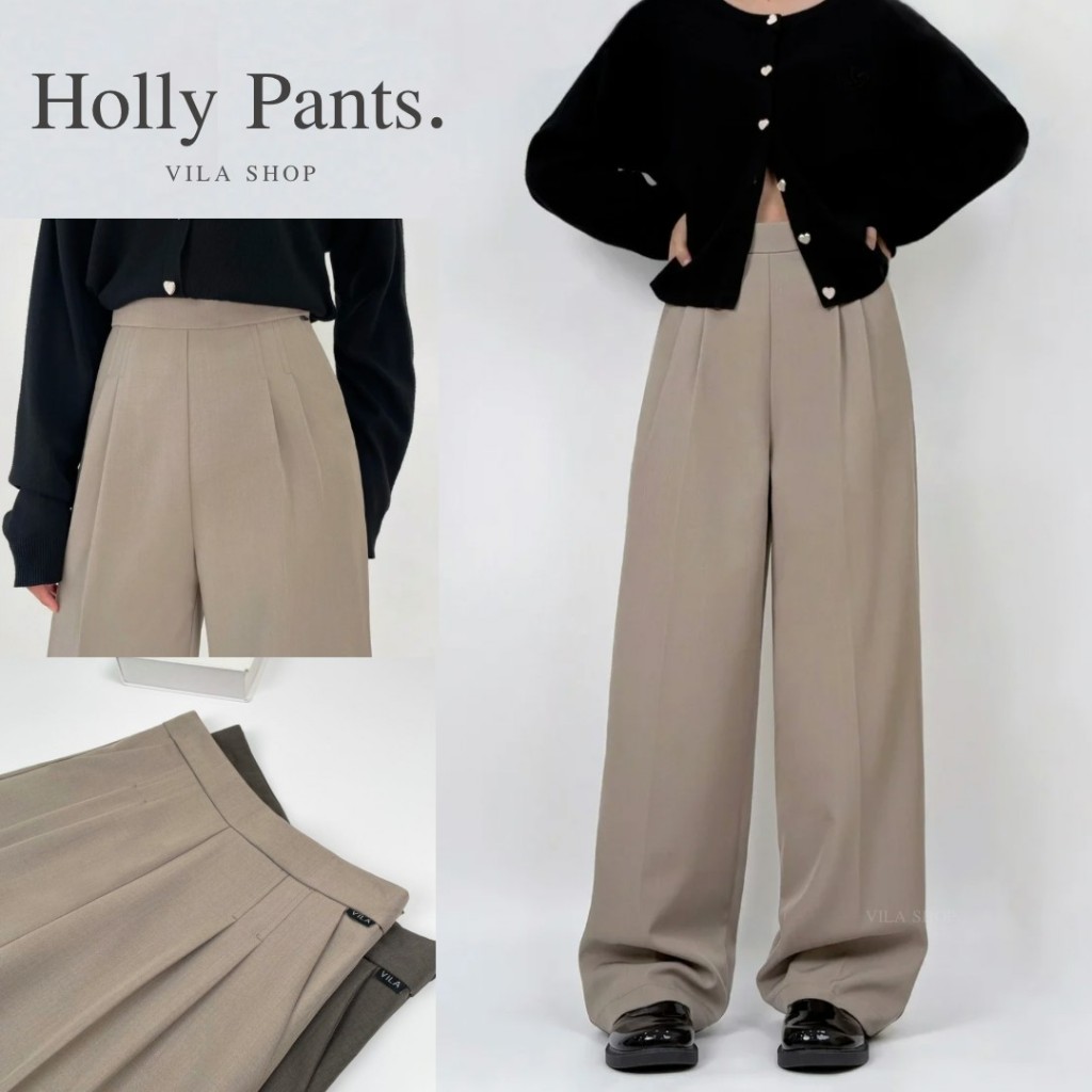 VILA | HOLLY PANTS TM31 กางเกงกระบอกกลางซิปข้าง ผ้า Showy