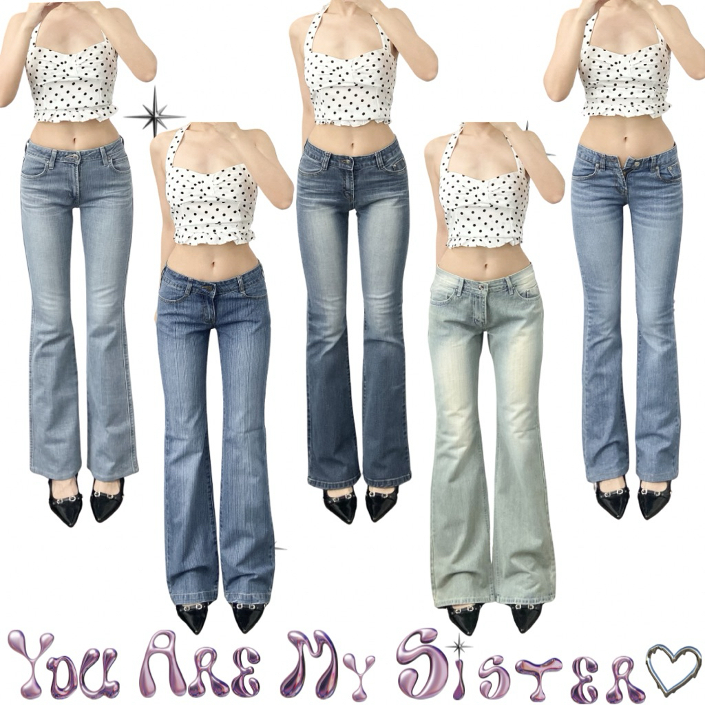 กางเกงยีนส์เอวต่ำ Y2K กางเกงขาม้า กางเกงเอวต่ำ bootcut(มี2ตะกร้า)