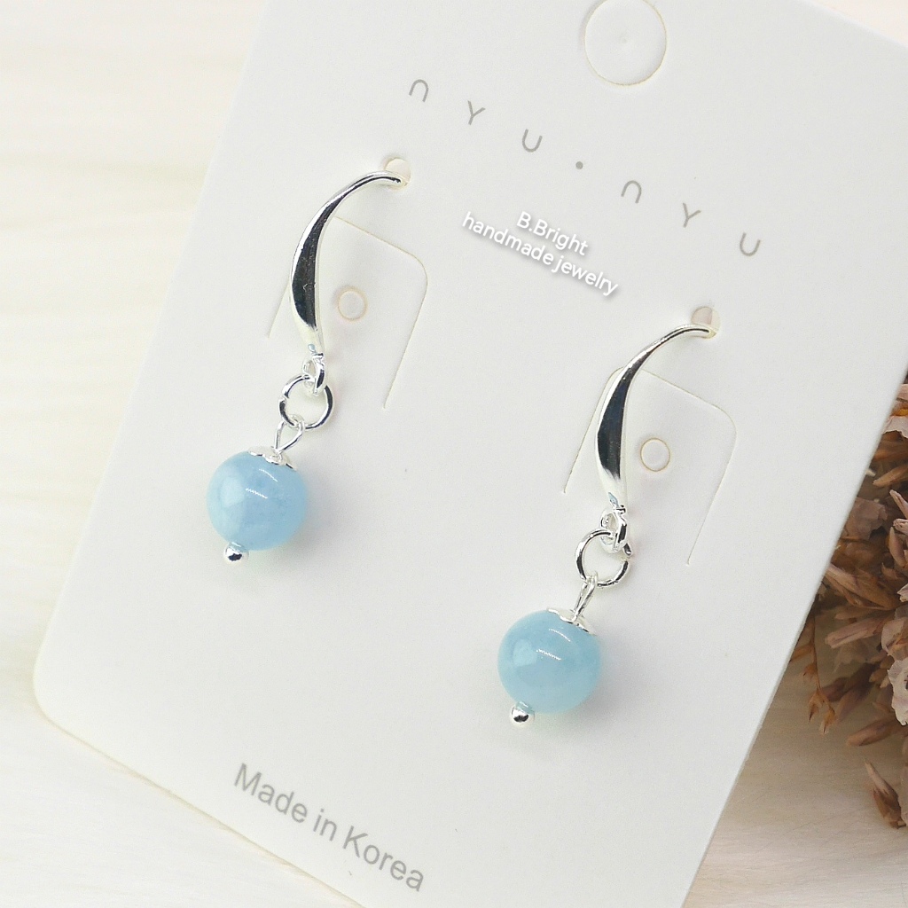 ต่างหูหินนำโชค หินอความารีน 6-6.5 มม. แท้ 100% งานทำมือ พร้อมส่งค่ะ - รูปที่ 6