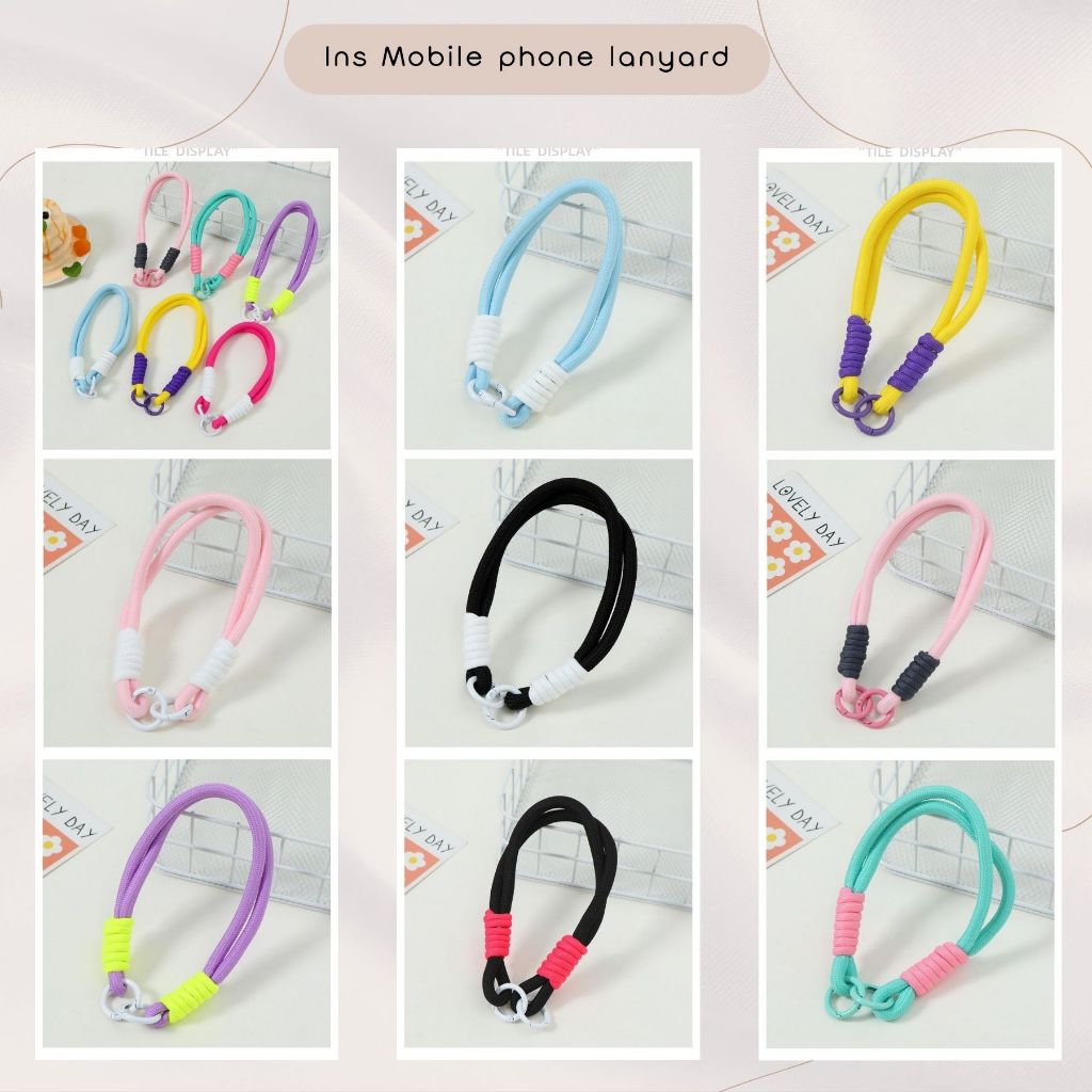 เชือกคล้องมือถือหาย+คลิปหนีบ การออกแบบแบบทูโทน เหมาะสำหรับโทรศัพท์มือถือ, กล้องถ่ายรูป, แก้วน้ำ ความยาว 32cm