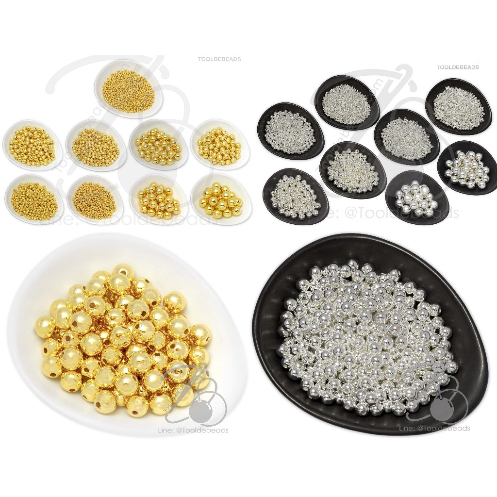 ลูกปัดพลาสติก สีเงิน สีทองอ่อน ( 70 -80 กรัม) สีสวย ทองสว่าง