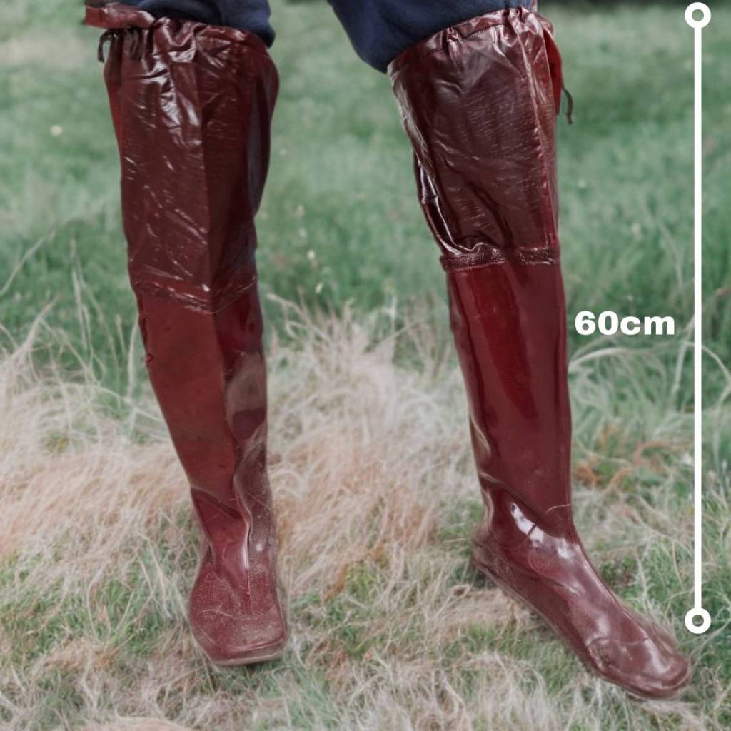 รองเท้าบูท นินจา ลุยโคลน รองเท้าบู๊ทยาว 60cm สีน้ำตาล  คล่องตัวสูง มีเชือกรัดปรับได้ กันน้ำใส่ทํานาทําสวน ...นุ่ม ยืดหยุ