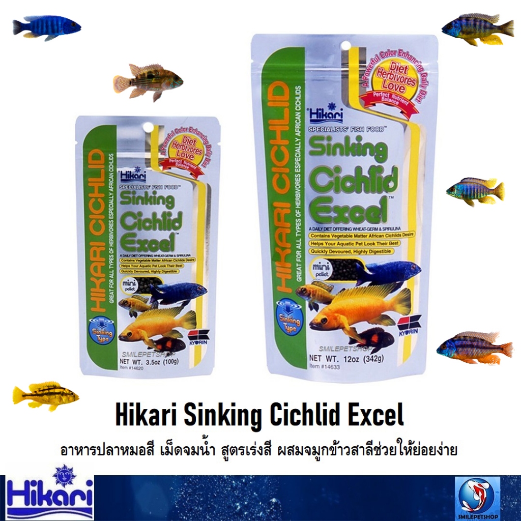 Hikari Sinking Cichlid Excel (อาหารปลาหมอสี เม็ดจมน้ำ สูตรเร่งสี ผสมจมูกข้าวสาลีช่วยให้ย่อยง่าย)