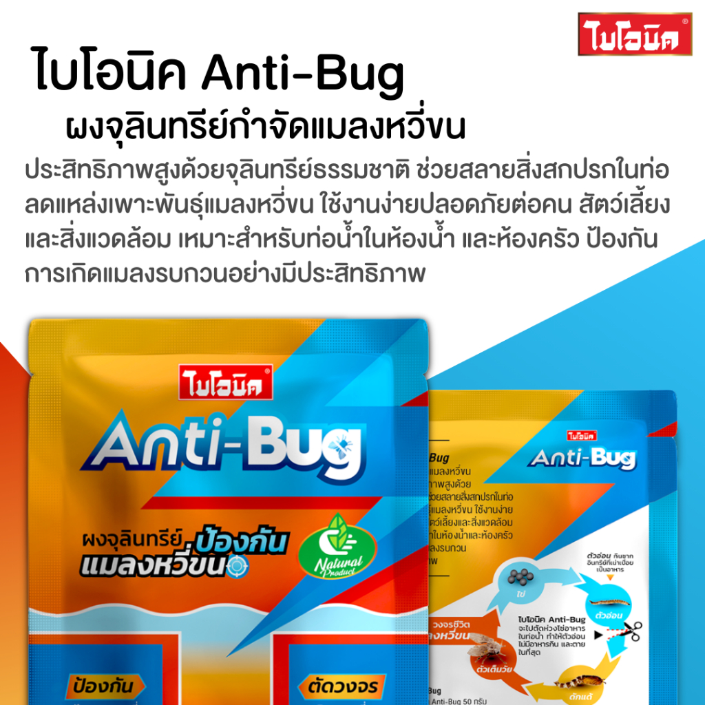 Bionic Anti-Bug 50g* ผงจุลินทรีย์กำจัดแมลงหวี่ขนในท่อน้ำ ป้องกันแมลงหวี่ขน - 2