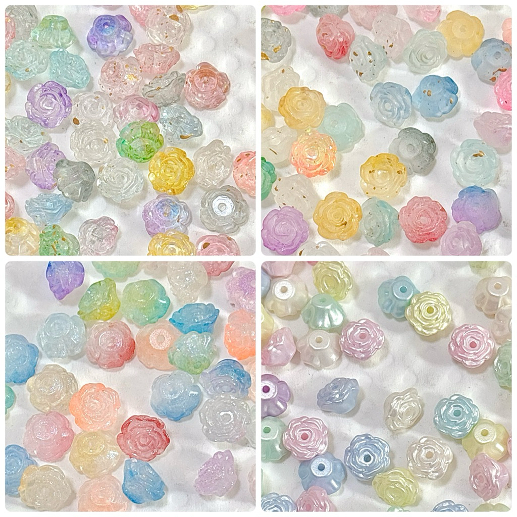 A147 ลูกปัดดอกกุหลาบ รูบน-ล่าง มีหลายสี ลูกปัดdiy