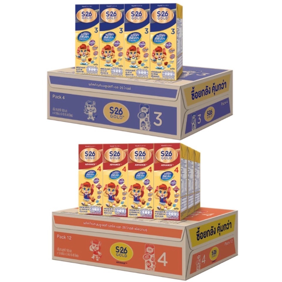UHT S26 GOLD นมUHT สูตร 3และ สูตร 4 ขนาด 180 มล.