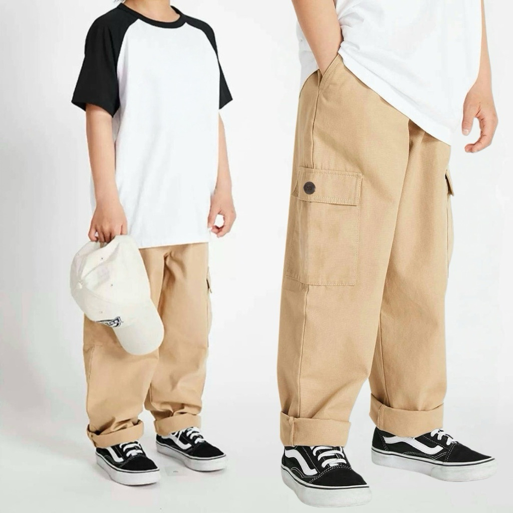 Chor kids (คาร์โก้เด็ก) กางเกงขายาวเด็กทรงวินเทจ ผ้าคาร์โก้ สวมใส่ได้ทั้งชายและหญิง ไซส์ s-4XL