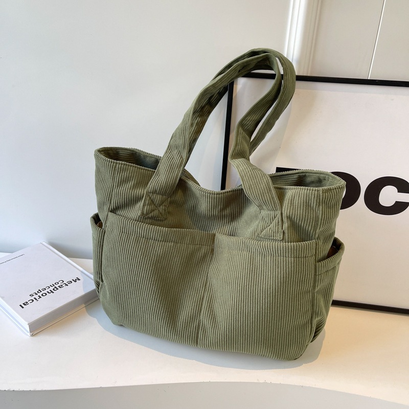 ROSARAกระเป๋าสะพายไหล่ผ้าลูกฟูกทรงสไตล์, กระเป๋าโท้ทขนาดใหญ่สามารถใส่แล็ปท็อปขนาด 15.6 นิ้วได้