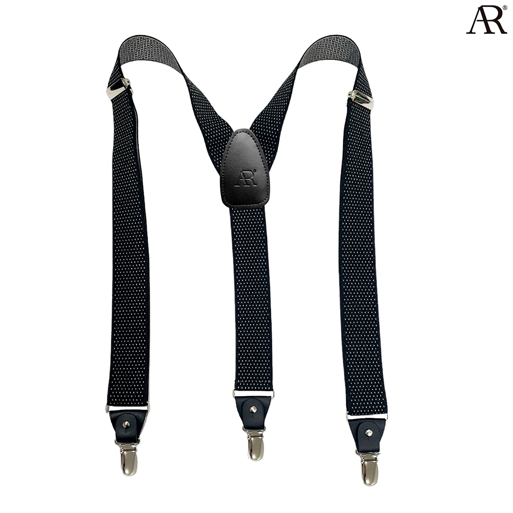 ANGELINO RUFOLO Suspenders(สายเอี๊ยม) 3.5CM. รูปทรงYแบบปรับความยาวได้ คุณภาพเยี่ยม ดีไซน์ Felix สีดำ