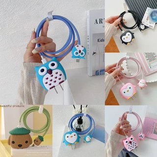 🚚พร้อมส่ง🚚 18W/20W ( 1เซ็ท5ชิ้น )ชุดแต่งสายชาร์จลายการ์ตูน เคสหัวชาร์จ ชุดถนอมสายชาร์จการ์ตูนน่ารักๆClic For iphone PD