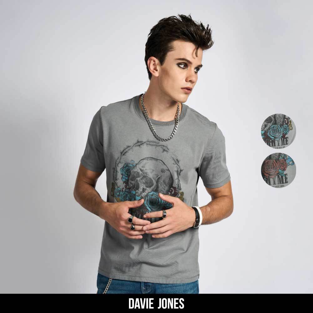 DAVIE JONES [ Love & Rhyme ] เสื้อยืด คลุกสี พิมพ์ลาย Graphic Slim Fit T-Shirt WA0229 WA0230 สีเทา