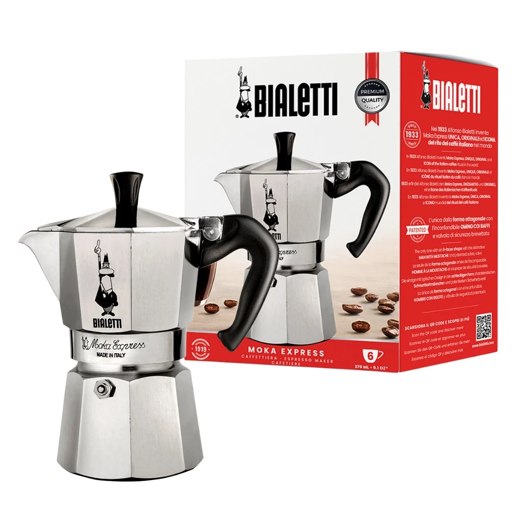 Bialetti หม้อต้มกาแฟ Moka Pot รุ่น Moka Express (โมคา เอ็กซ์เพรส) ขนาด 6 ถ้วย - Silver [BL-0001163]