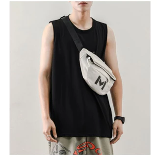 CC-30002 เสื้อกั๊กกีฬาผู้ชายทรงหลวม ผ้าใยสังเคราะห์ ใส่ออกกำลังกาย M-5XL แขนกุดสีพื้น