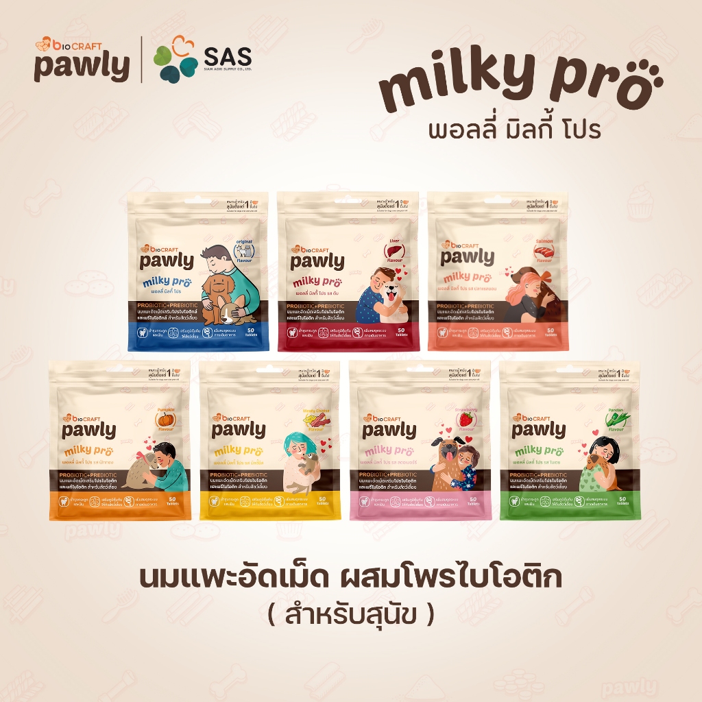 สุ่มรสชาติ Pawly Milky Pro นมแพะอัดเม็ดเสริมโปรไบโอติก