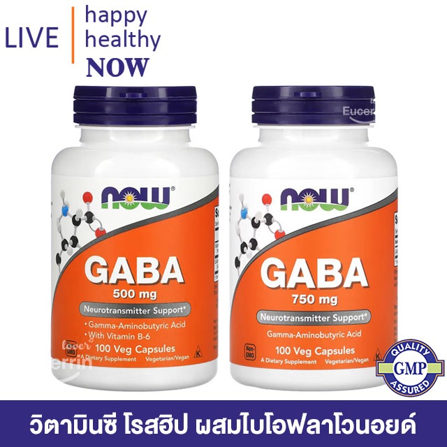 พร้อมส่ง!!! NOW Foods, GABA with Vitamin B-6, 500 mg, 700 mg,100 Veg Capsules กาบา