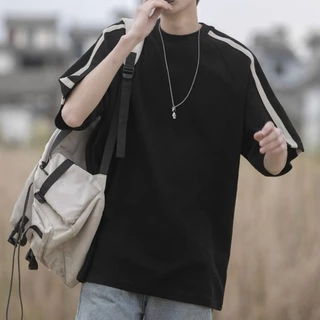 CLIFF เสื้อยืดผู้ชาย สไตล์อเมริกัน คอกลมแขนสั้น เสื้อผู้หญิง ชุดคู่รัก เย็บติดกัน วาฟเฟิลด์ แบบหลวม