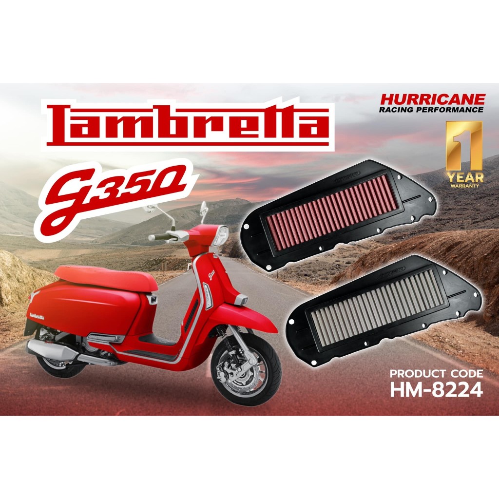 กรองอากาศ Hurricane สำหรับ Lambretta G350 ทำความสะอาดได้ เพิ่มอัตราเร่ง