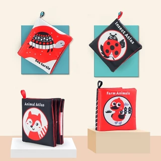 BabyBua หนังสือผ้า Funny zoo, Baby sees พร้อมส่ง หนังสือ 3 มิติ ของเล่นผ้า ขาวดำแดง ของเล่นเสริมพัฒนาการ