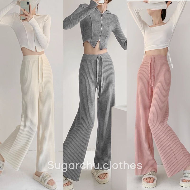 กางเกงขายาว เนื้อผ้าร่องนิ่ม ใส่สบายยืดได้เยอะ เอายางยืด-8917