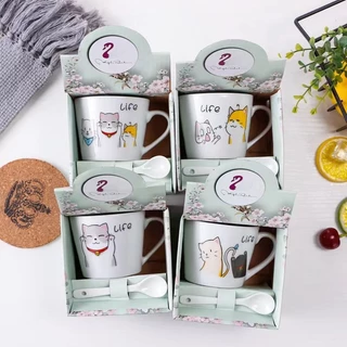 (เซ็ท 10 ใบ) ชุดแก้วกาแฟเซรามิก ถ้วยลายการ์ตูน (มีช้อน+กล่อง) ชุดแก้วของขวัญ ของชำร่วย พร้อมกล่องจ้า