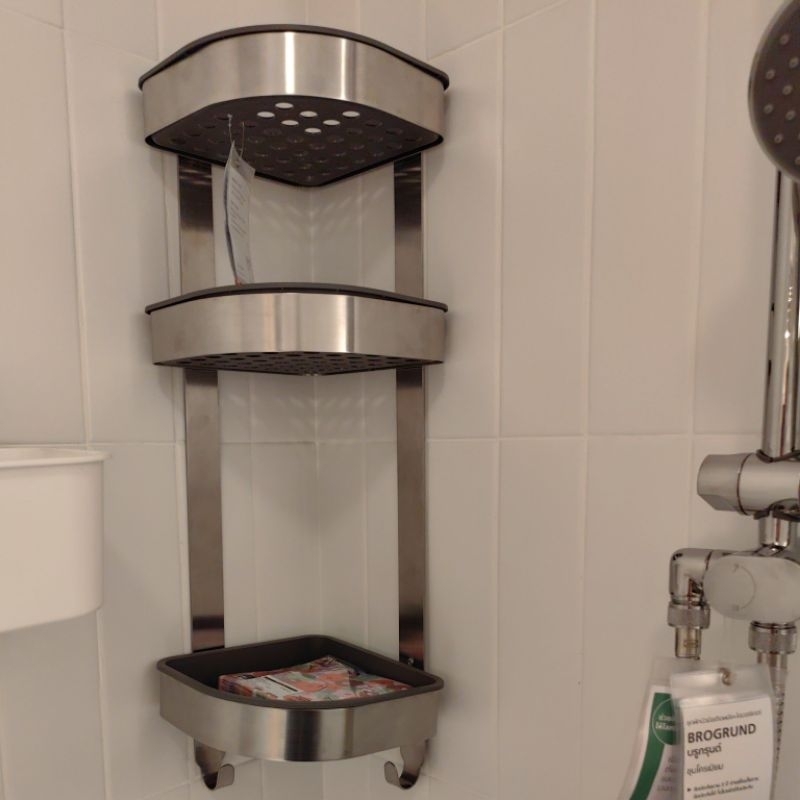IKEA​ แท้​ค่ะ​ ชั้นแขวนเข้ามุม​ สแตนเลส, 19x58 ซม.BROGRUND บรูกรุนด์
