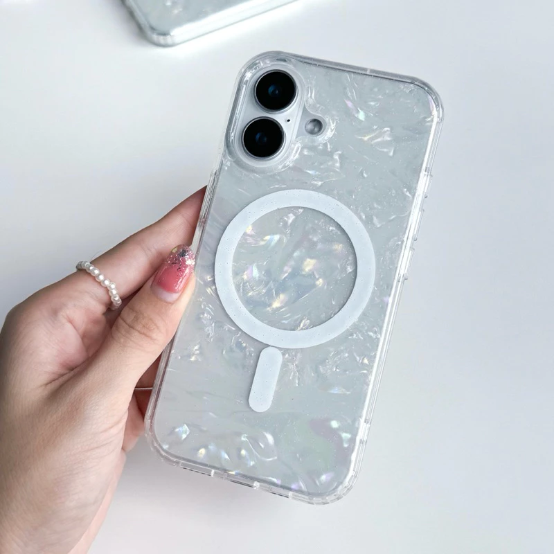 [i17]พร้อมส่ง🧊 T5S192 เคสน้ำแข็งกากเพชรชาร์จไร้สาย Rainbow Glitter Ice เคสแม่เหล็ก ✨เคสไอโฟน for iphone11-17air,17Promax
