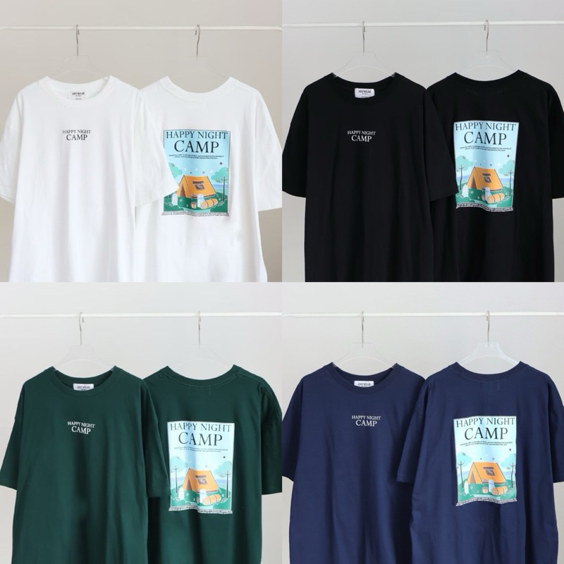 เสื้อยืด Oversize HAPPY NIGHT CAMP สกรีนลายหน้า-หลัง by AnyWear ผ้าCotton100% ผ้านุ่ม ทรงเกาหลี ใส่สบาย