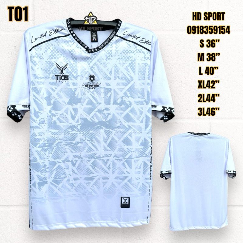 เสื้อกีฬาพิมลาย Tis01 คอวีทรงตรง สวยใส่ได้ชายหญิง สินค้าพร้อมส่ง