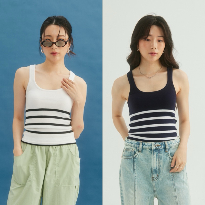 TRES MADE เสื้อแขนกุดไหมพรมลายทาง Stripe Knit Tank