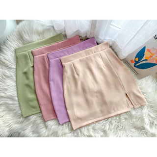 กระโปรงทรงเอเอวสูงผ่าหน้า ยาว 17-18 นิ้ว xs-xxl (ไม่มีซับใน)