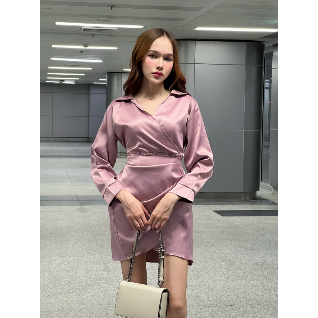 Lucky Dress ชุดเดรส ผ้าซาร่า ผูกเอว ออกงาน