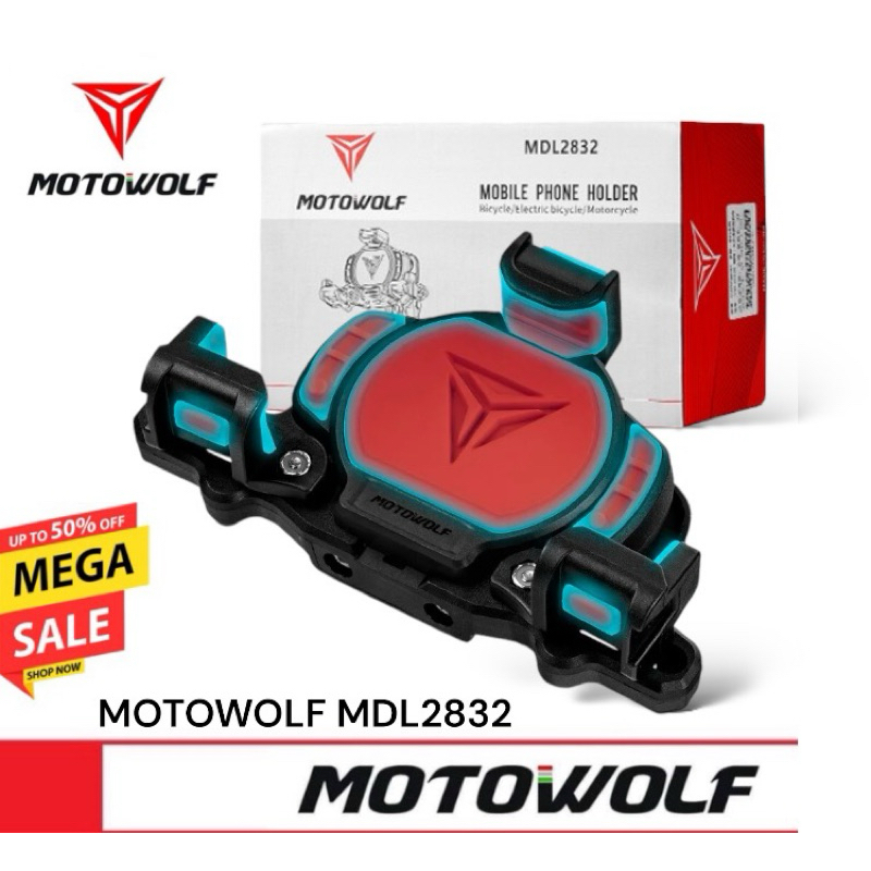 MOTOWOLF MDL 2832 ที่จับโทรศัพท์มือถือสำหรับมอเตอร์ไซค์ พร้อมซิลิโคนหนาและระบบโช้คกันสะเทือนแบบ 4 แกน ช่วยซับแรงกระแทก
