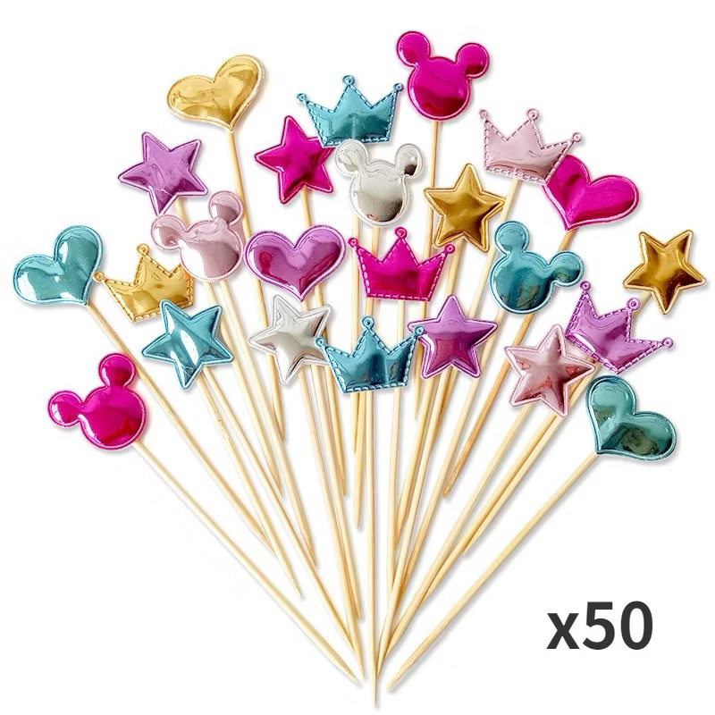 พร้อมส่ง 50 ชิ้น เค้กมงกุฎ ดาว มิกกี้เมาส์ คัพเค้ก ท็อปเปอร์ ธง งานแต่งงาน อุปกรณ์งานเลี้ยงวันเกิด ตกแต่งเค้ก