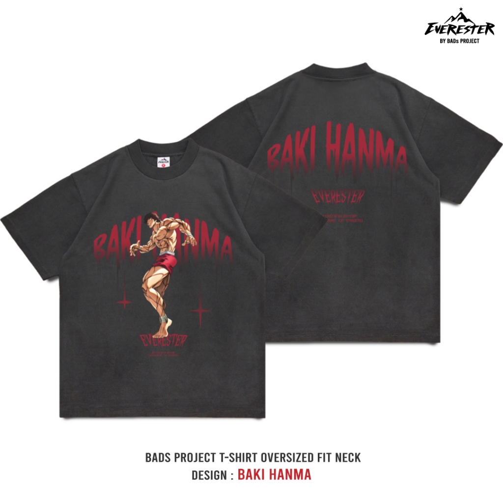 EVERESTER เสื้อวินเทจ ฟอก เฟดเทาดำ เสื้อผู้ชาย Heavy Cotton Oversize รุ่น Baki เสื้อยืดผู้ชาย FED