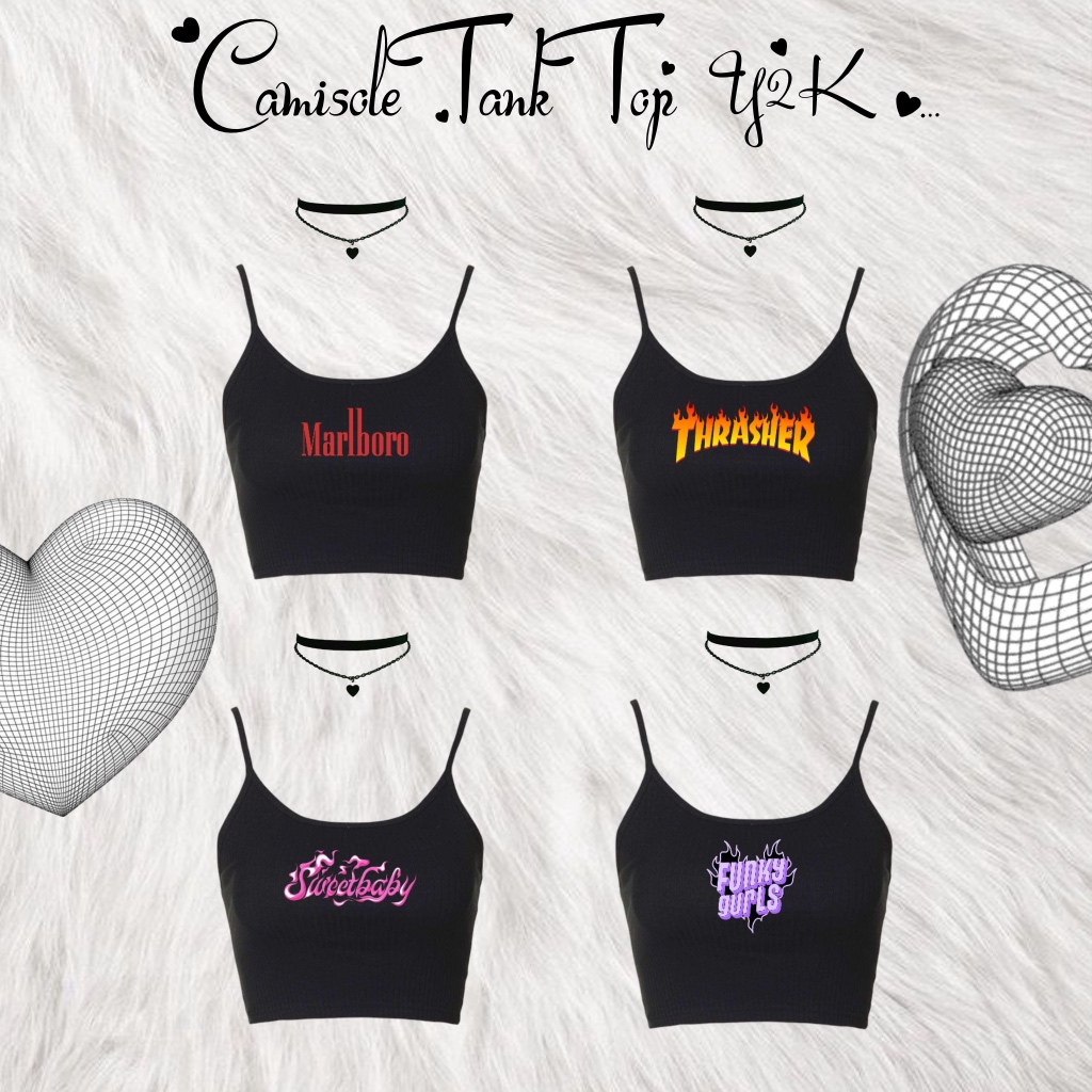 สายเดี่ยวสีดำแบบ Y2K รุ่น Camisole Tank Top Y2K
